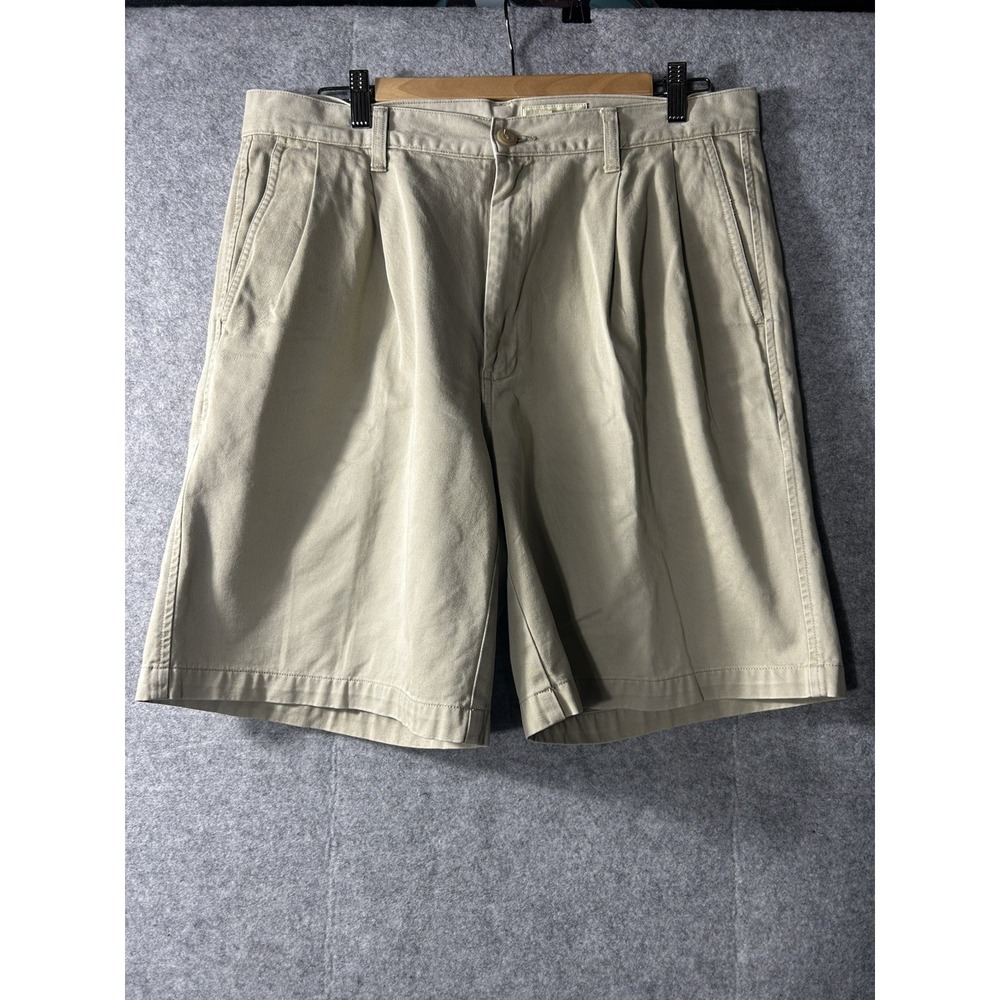 Vintage Eddie Bauer Pleated Khaki Chino Shorts Sz 35 Beige Cotton 90s Preppy